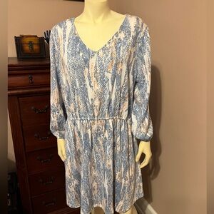 Blue and tan snakeskin print dress
